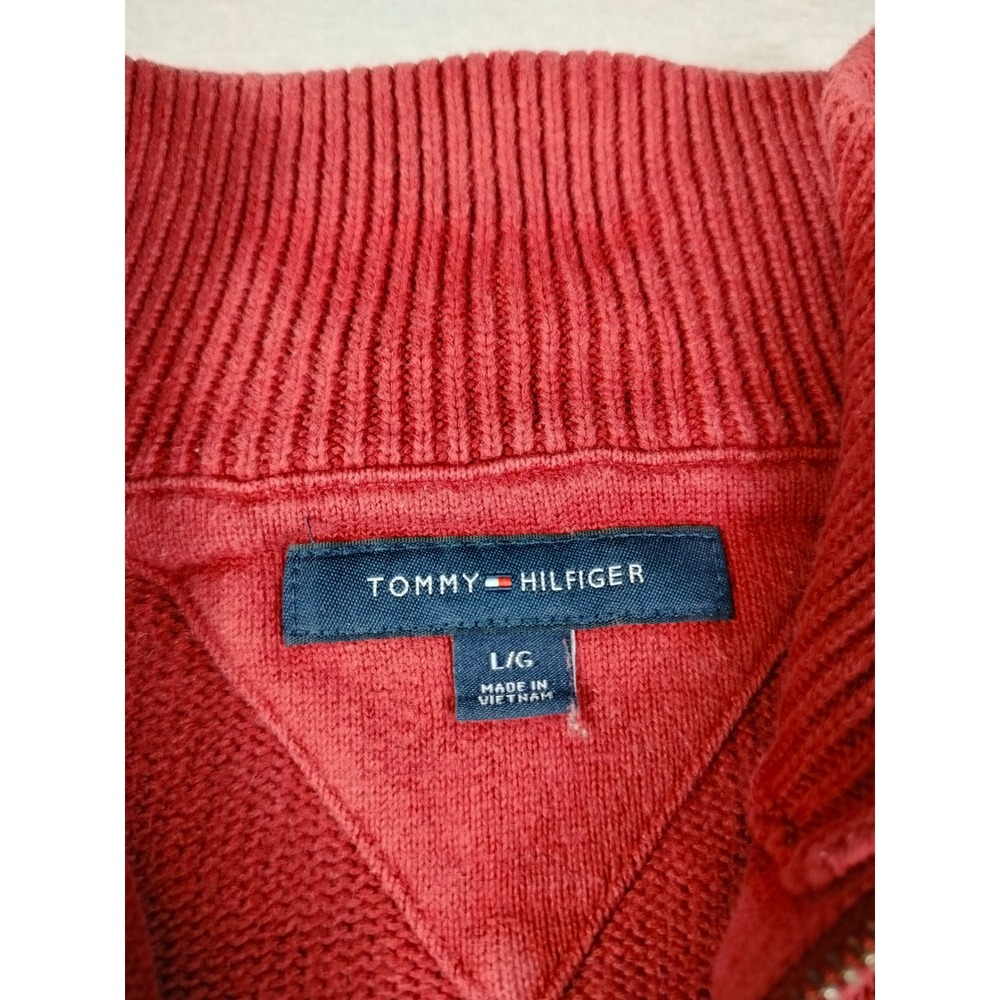 Tommy Hilfiger Sweater Men L/XL Red White Blue Colorblock Quarter‎ Zip Oversized - Picture 3 of 10